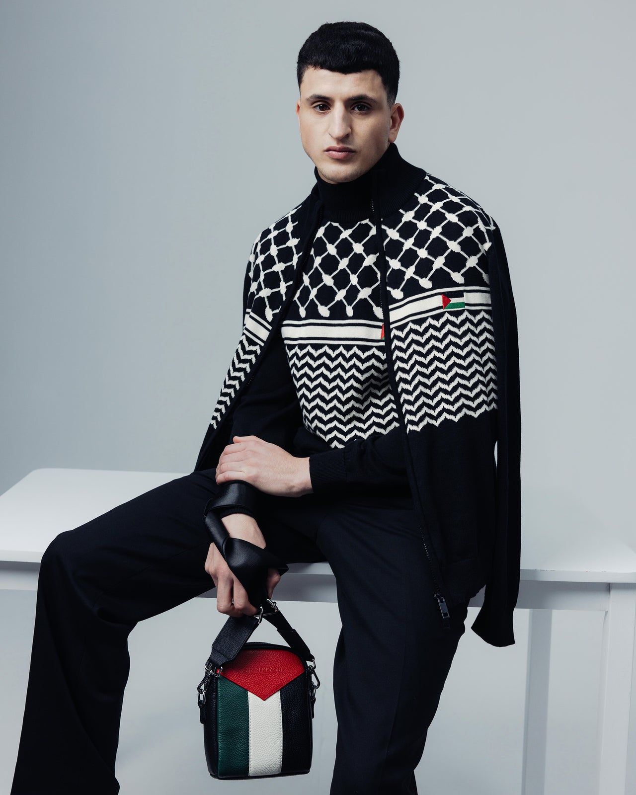 Keffiyeh Double Zip Cardigan Men